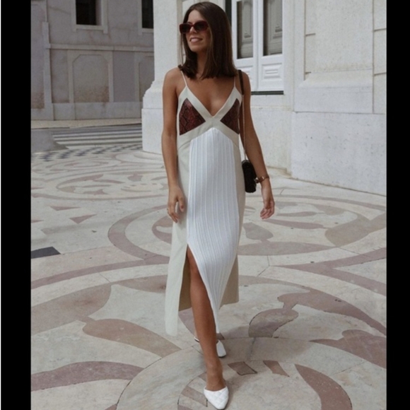 Zara Dresses & Skirts - Zara Pleated Snakeskin Detailed Slip Dress Size S